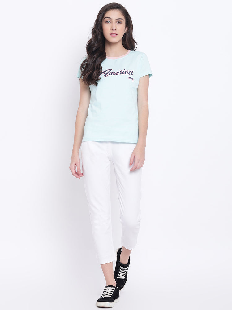 Women Blue Casual T-shirt - JUMP USA
