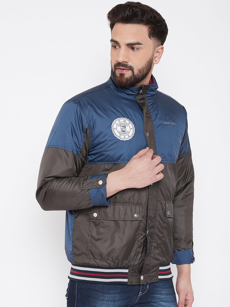 JUMP USA Men Navy Blue Colourblocked Casual Open Front Jacket - JUMP USA