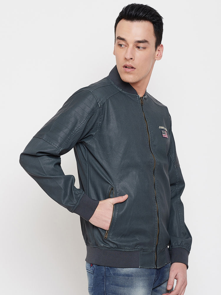 JUMP USA Men Olive Solid Casual Biker Jacket - JUMP USA
