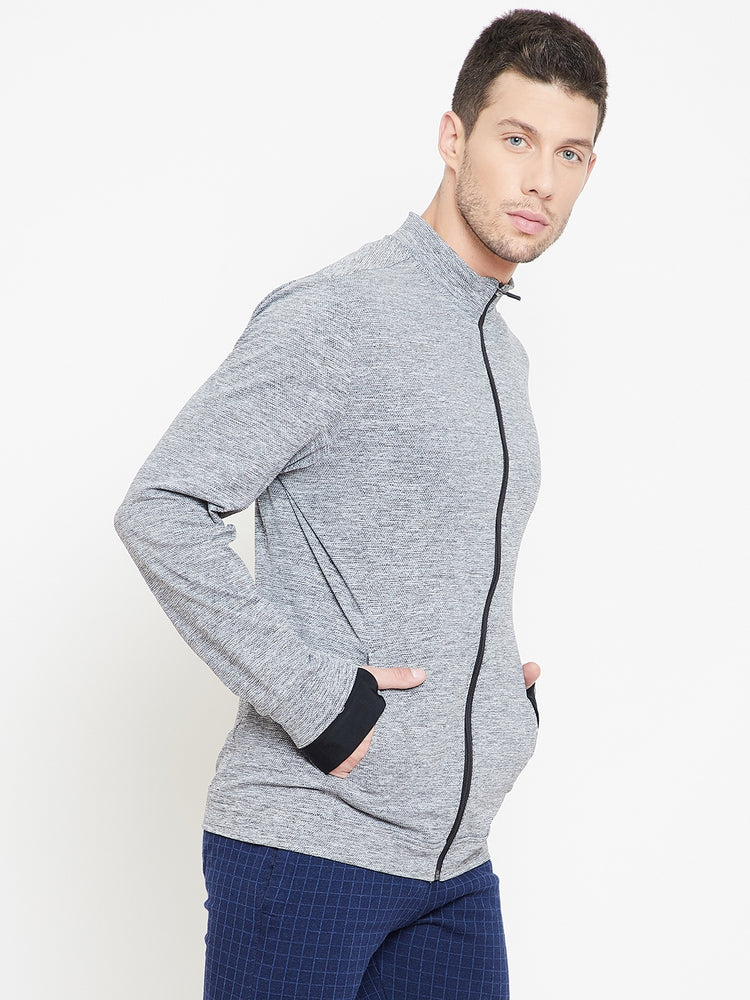 JUMP USA Men Grey Melange Self Design Active wear Jacket - JUMP USA