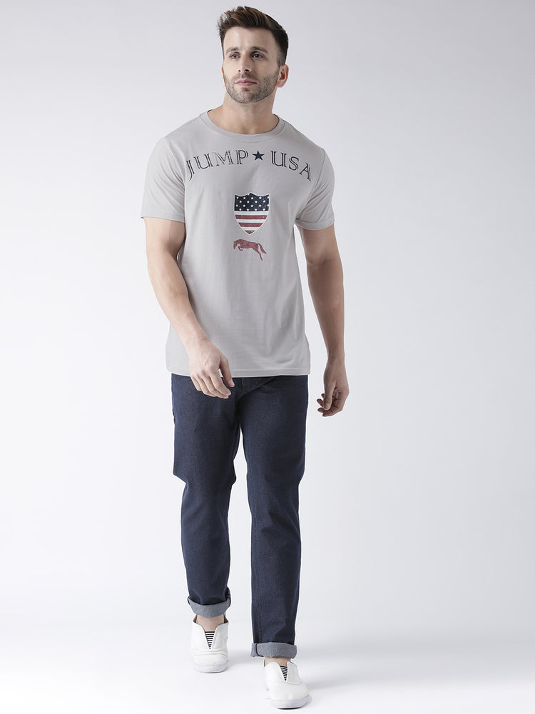 Men Casual Printed Grey T-shirt - JUMP USA