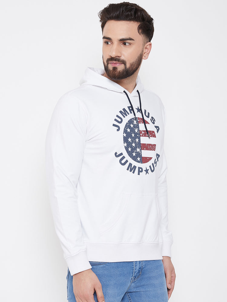 JUMP USA Men White Self Design Hooded Sweatshirt - JUMP USA