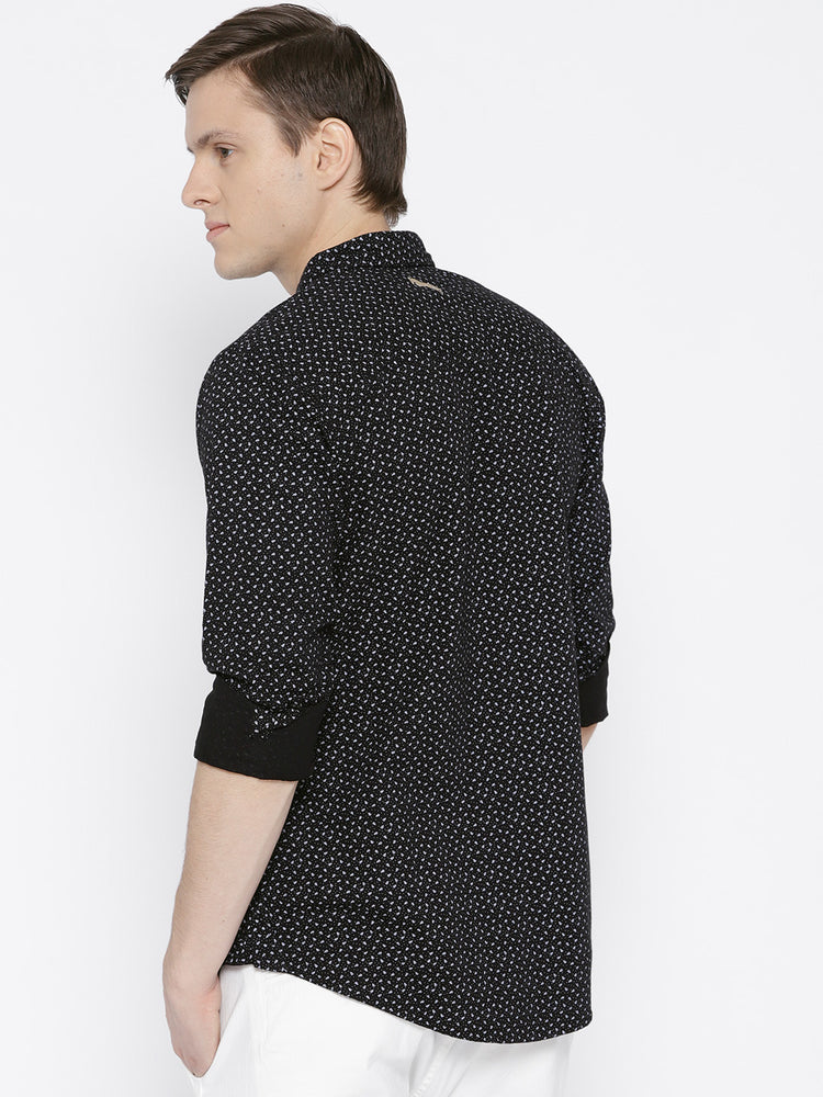 Men Black Slim Fit Printed Casual Shirt - JUMP USA