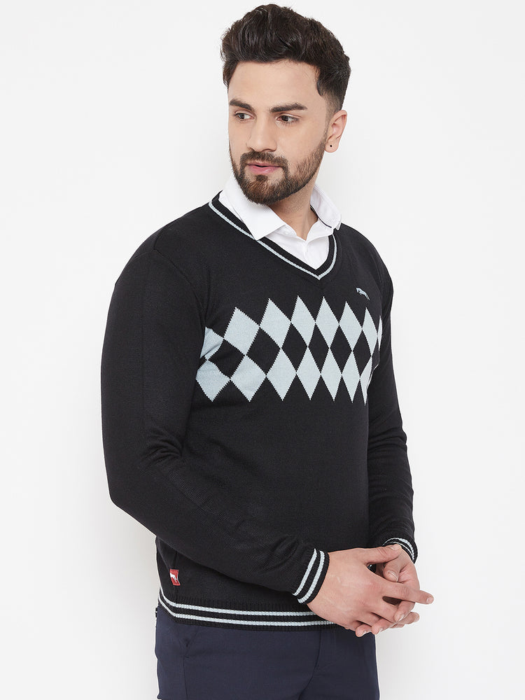 JUMP USA Men Black Self Design Sweater - JUMP USA