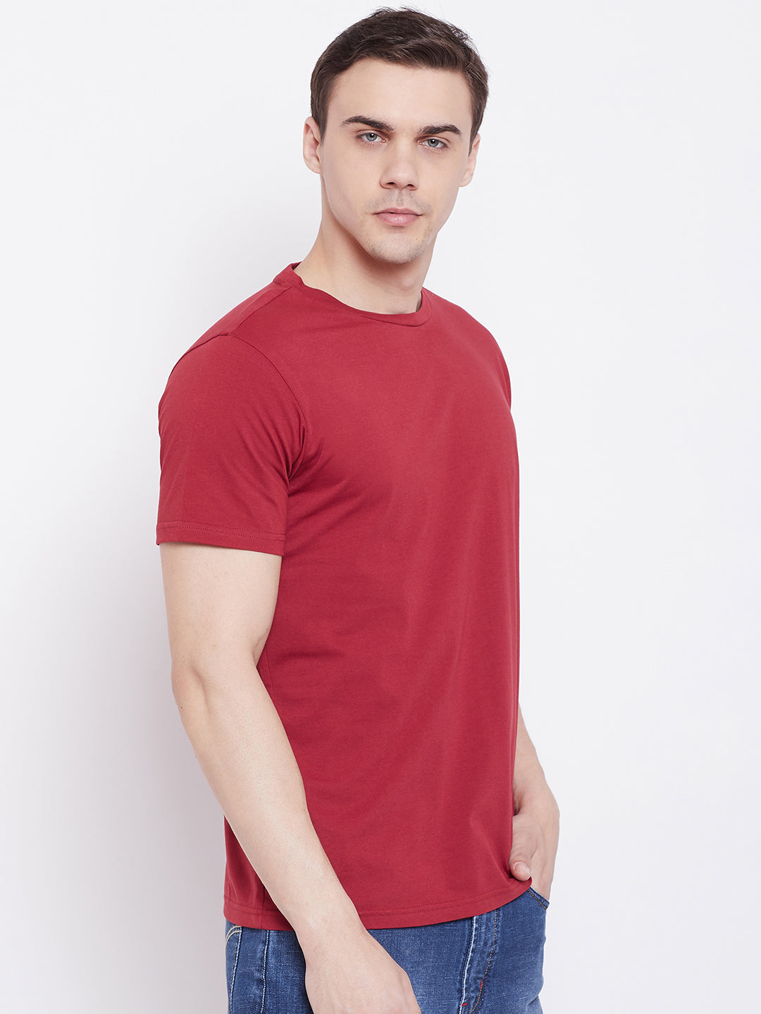 JUMP USA Men Red Solid Round Neck T-shirt - JUMP USA