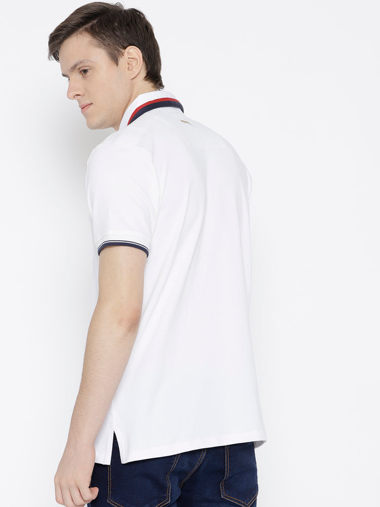 Men White Solid Polo Collar T-shirt - JUMP USA