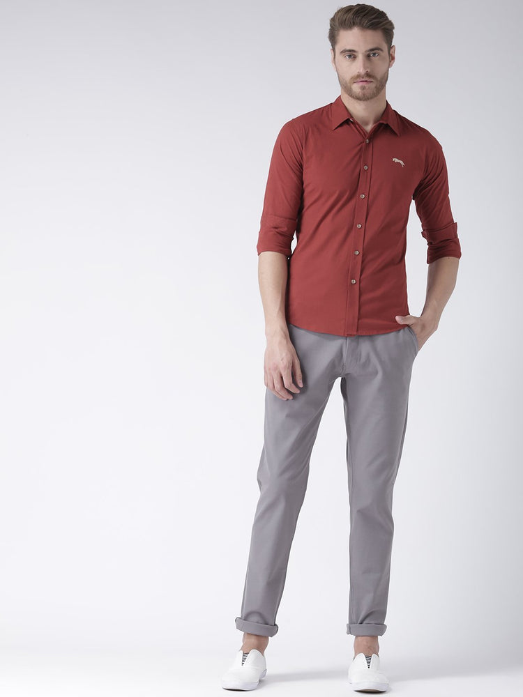 Men Red Solid Cotton Regular Fit Shirt - JUMP USA