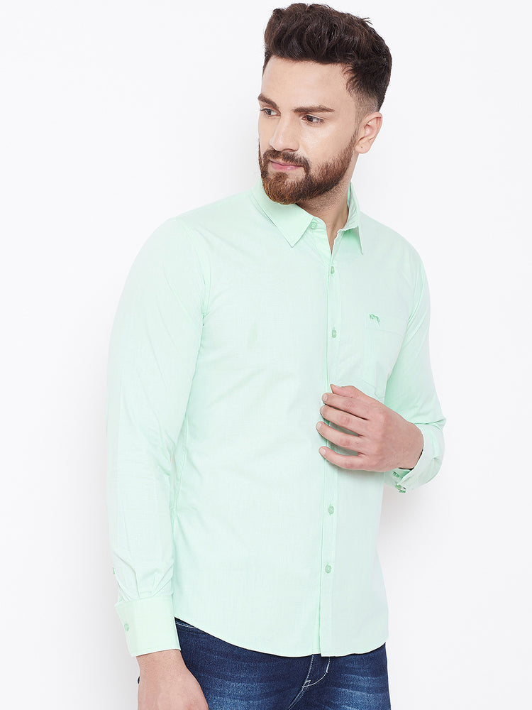 JUMP USA Men Green Solid Regular Fit Casual Shirts - JUMP USA