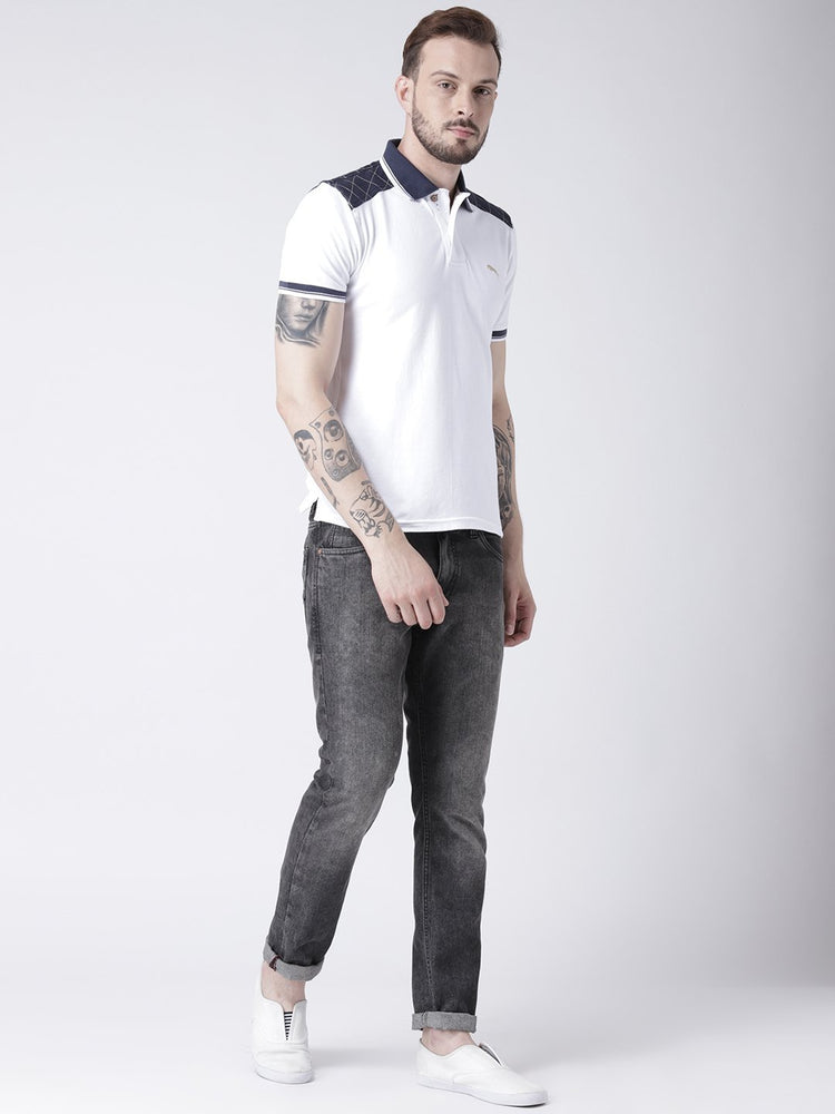 Men White Solid Polo T-shirt - JUMP USA