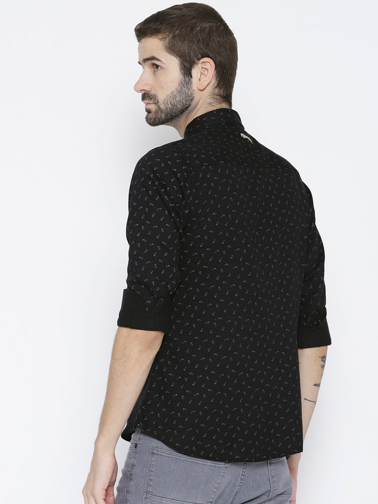 Men Black Slim Fit Printed Casual Shirt - JUMP USA