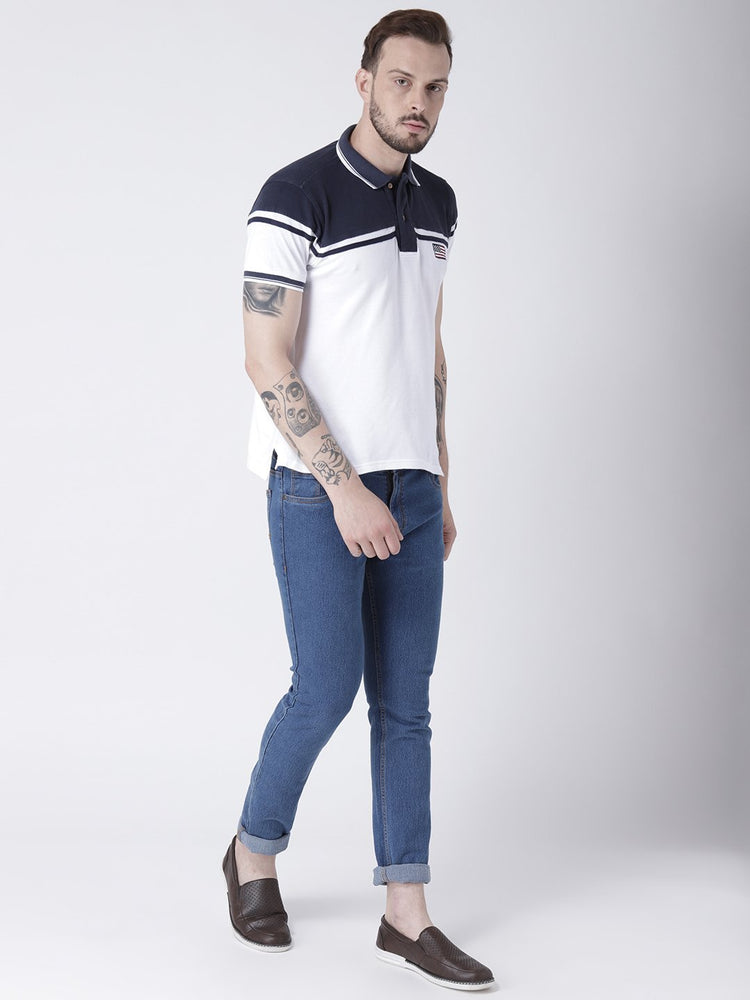 Men White Solid Polo T-shirt - JUMP USA