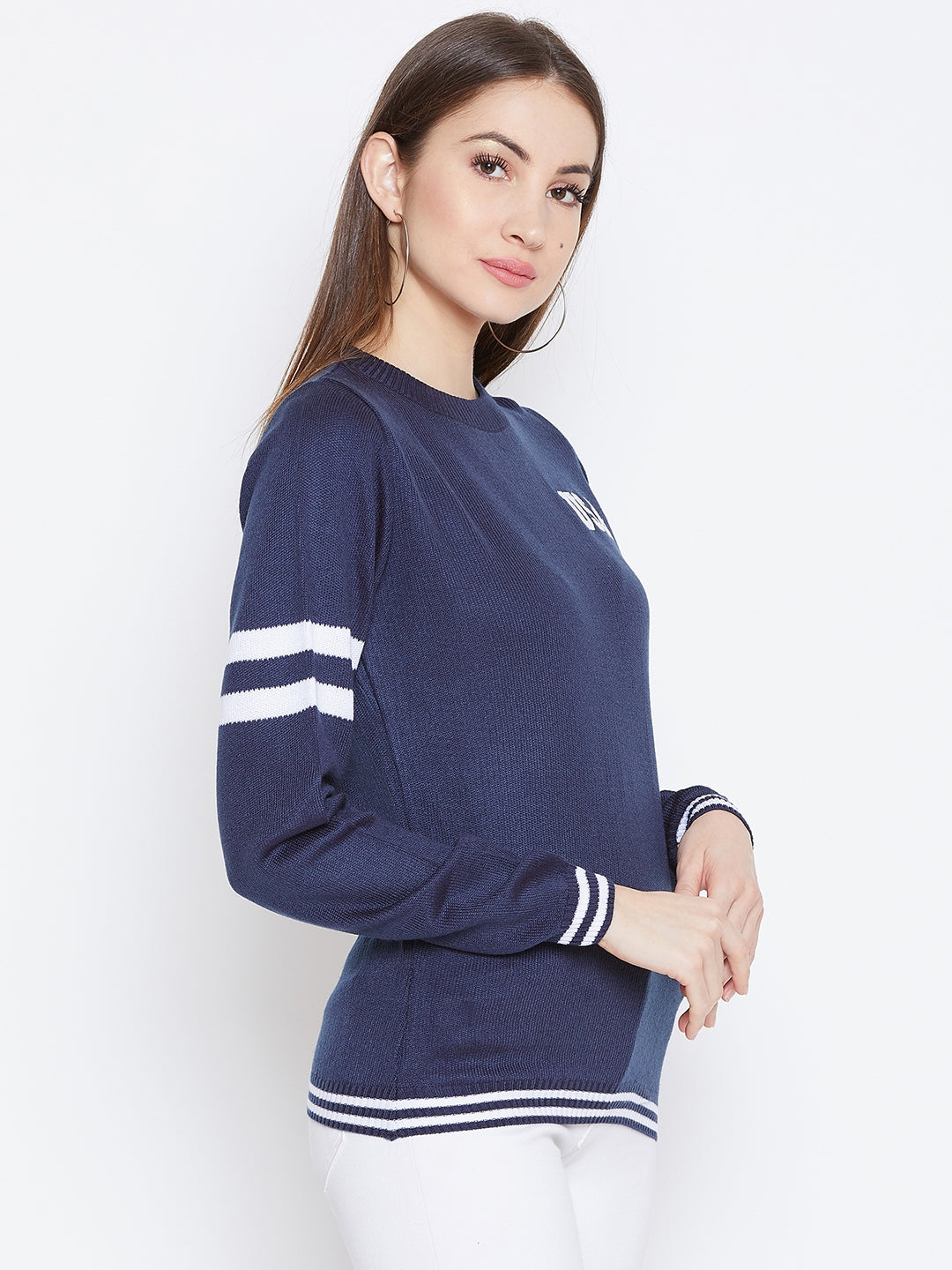 JUMP USA Women Navy Blue Solid Sweaters - JUMP USA