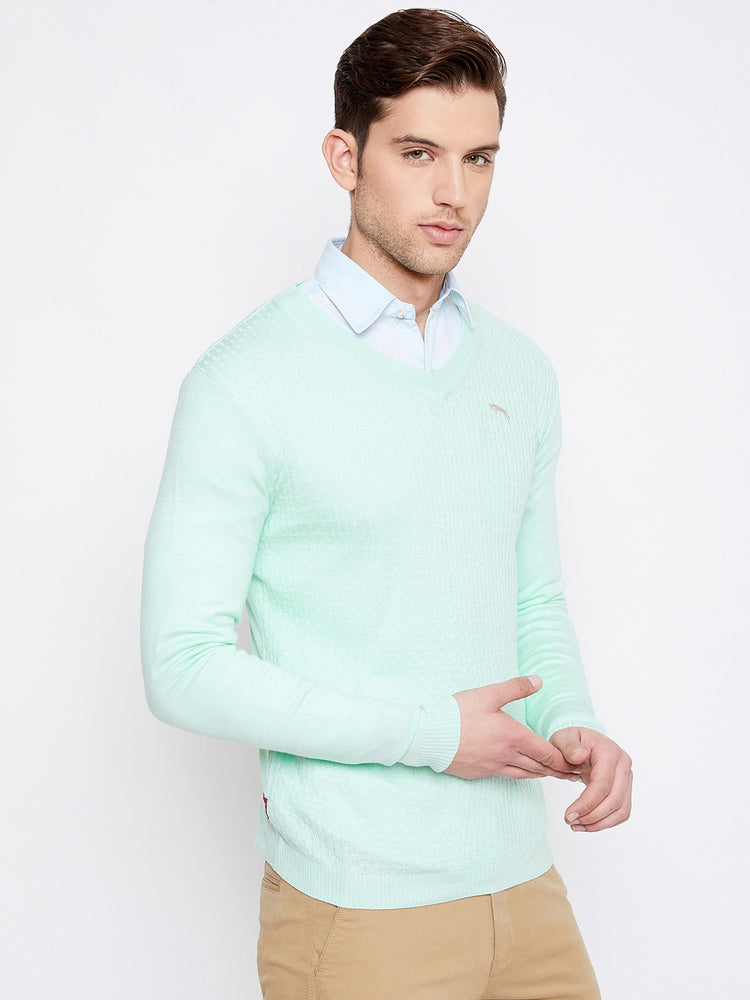 JUMP USA Men Teal Self-Design Pullover - JUMP USA