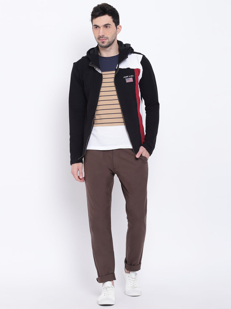 Men Casual Colourblocked Black Sweatshirt - JUMP USA