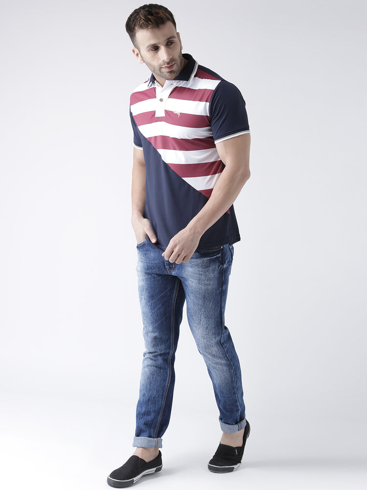 Men Navy Blue and White Polo Tshirt - JUMP USA