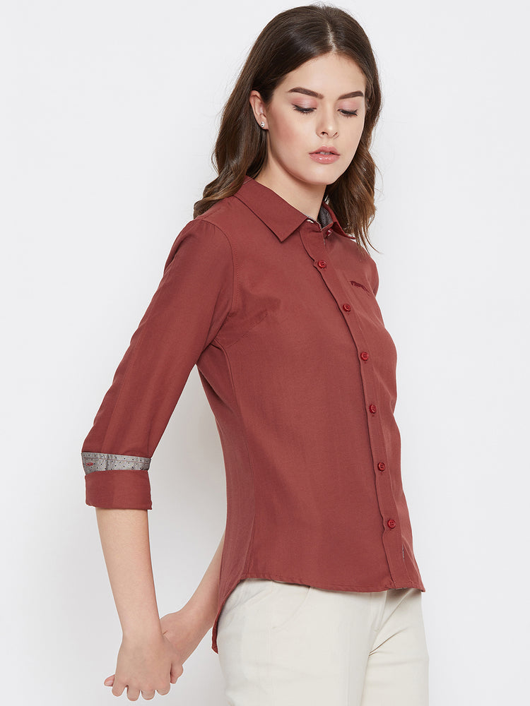 Women Red Solid Casual Slim Fit Shirt - JUMP USA