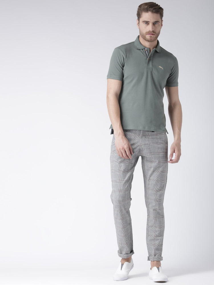 Men Grey Melange Slim Fit Checked Chinos - JUMP USA
