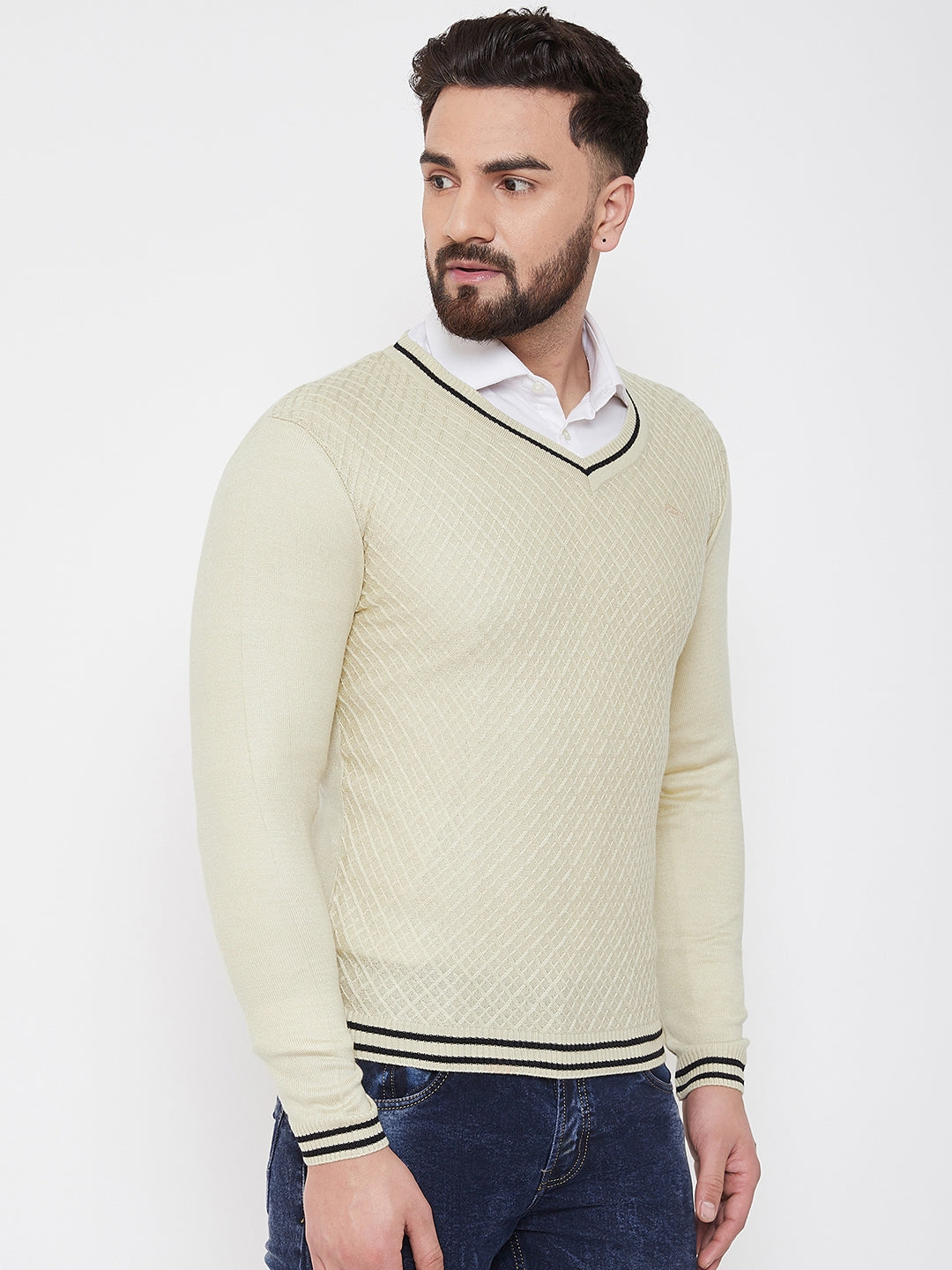 JUMP USA Men Butter Self Design Sweater - JUMP USA