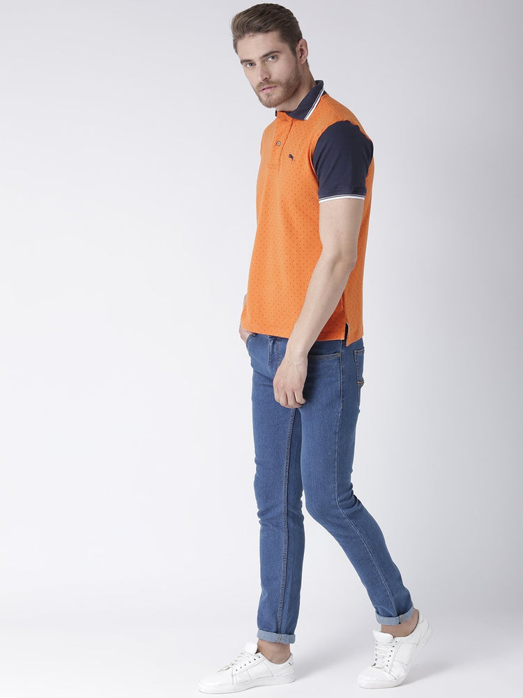 Men Orange & Electric Navy Cotton & Spandex T-Shirt - JUMP USA (1568786808874)