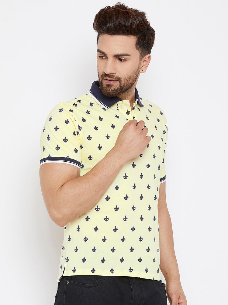 JUMP USA Men Yellow Printed Polo Collar T-Shirt - JUMP USA