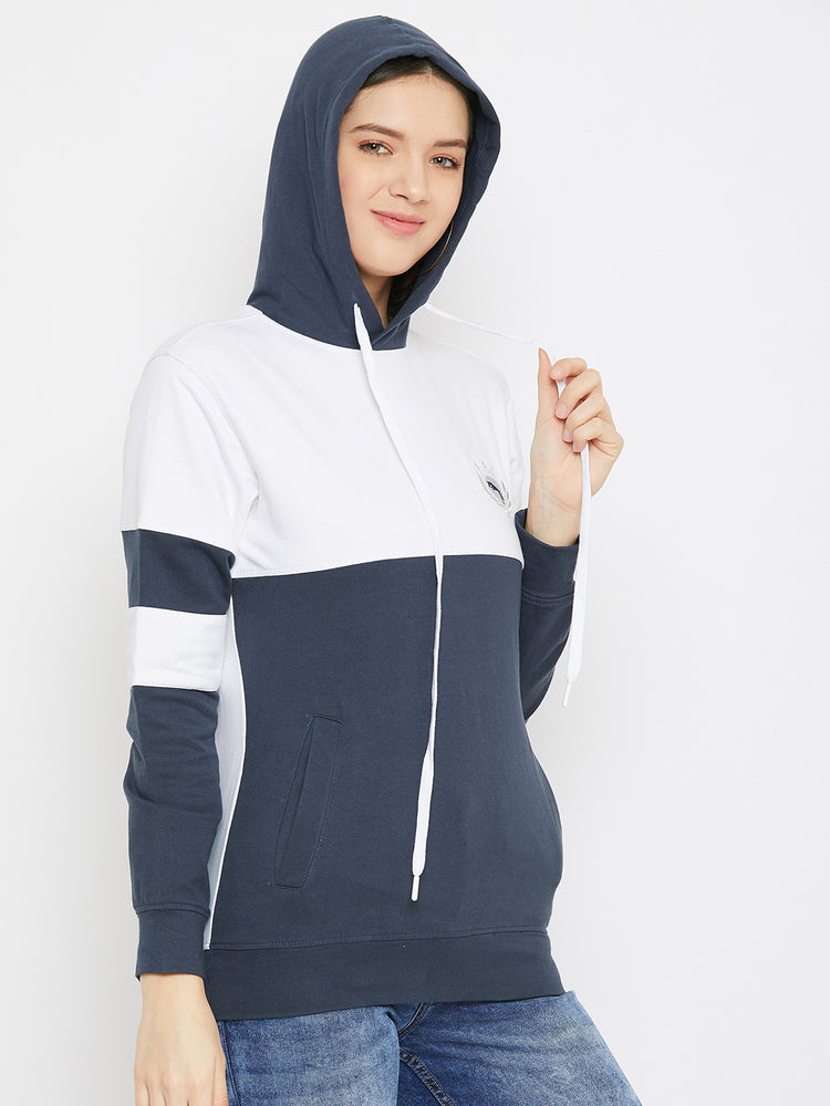 JUMP USA Women Navy Blue Cotton Hooded Sweatshirt