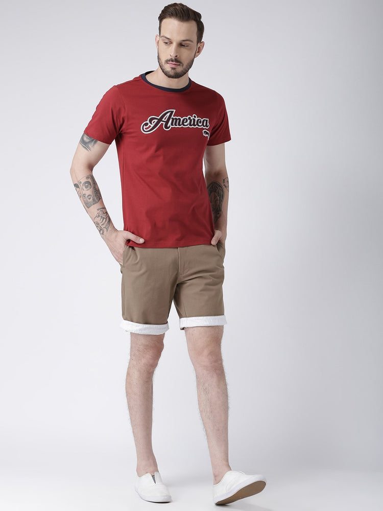 Men Brown Solid Chino Shorts - JUMP USA