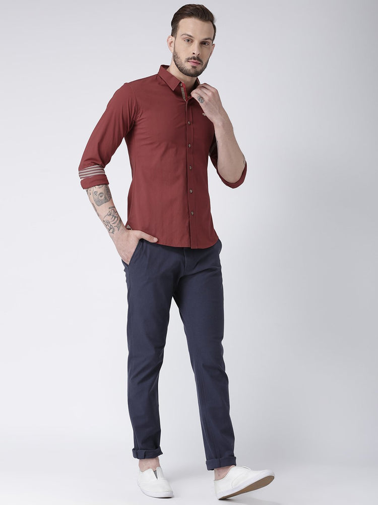 Men Red Solid Cotton Regular Fit Shirt - JUMP USA