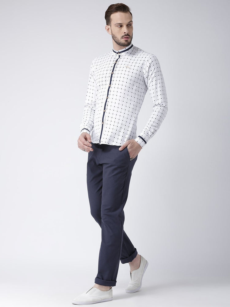 Men White Printed Cotton Slim Fit Shirt - JUMP USA