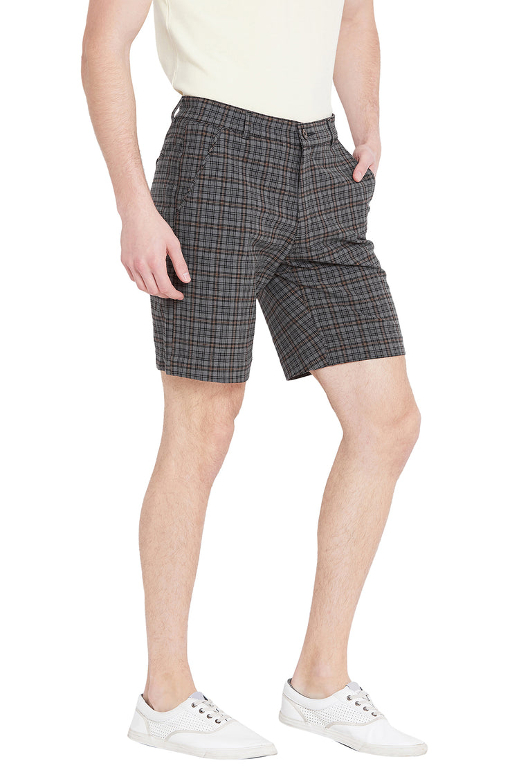 Men Grey Checked Casual Shorts - JUMP USA