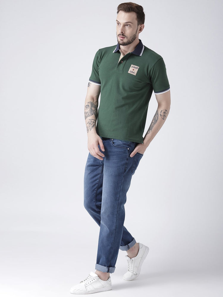 Men Green Solid Polo T-shirt - JUMP USA