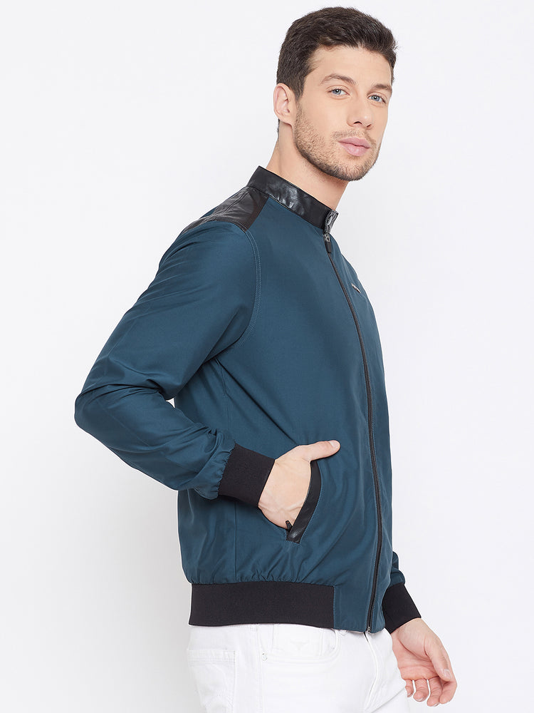 JUMP USA Men Teal Solid Casual Bomber Jacket - JUMP USA