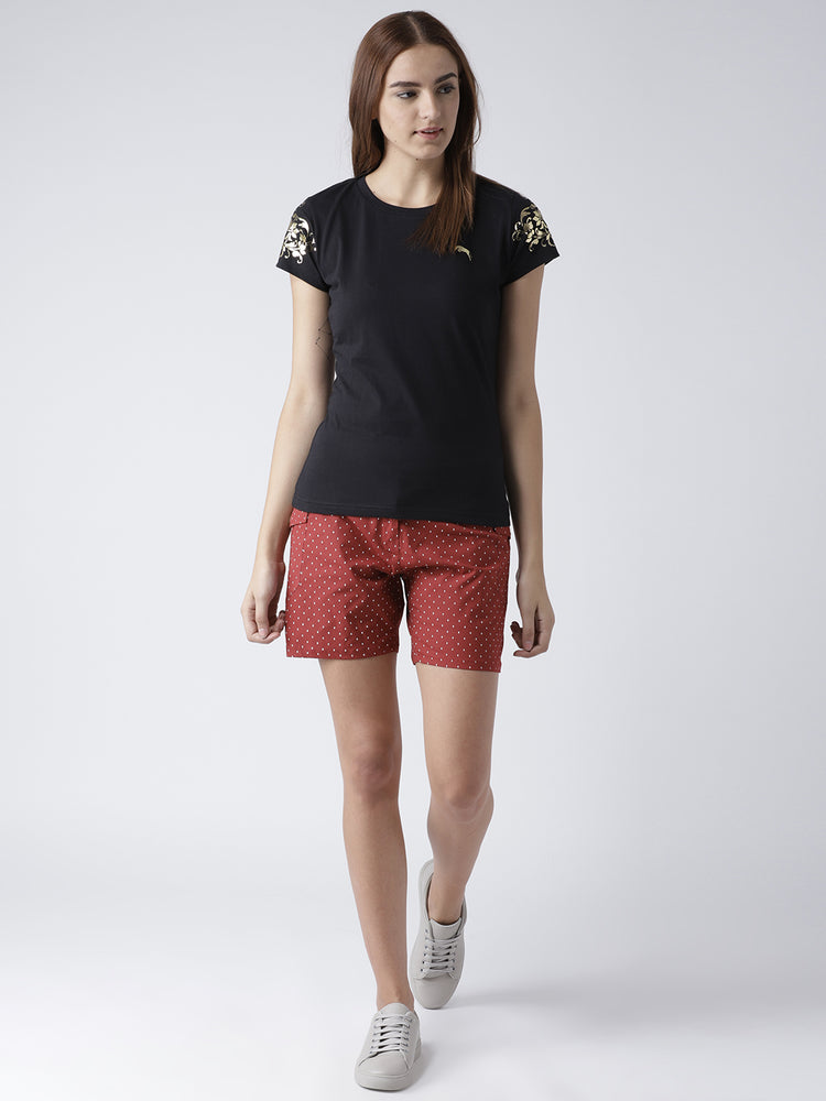 Women Solid Black T-Shirt - JUMP USA