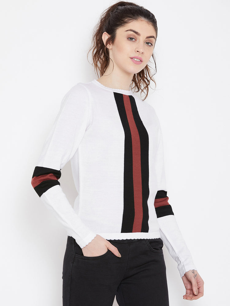 Womens Solid White/Black Sweaters - JUMP USA
