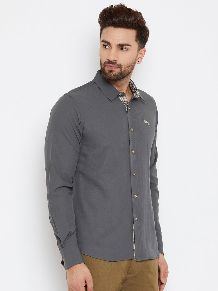 JUMP USA Men Grey Regular Fit Solid Casual Shirt - JUMP USA
