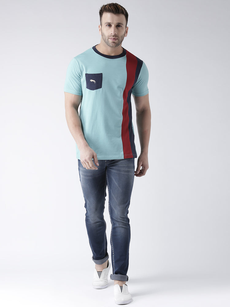 Men Blue Round Neck Tshirt - JUMP USA