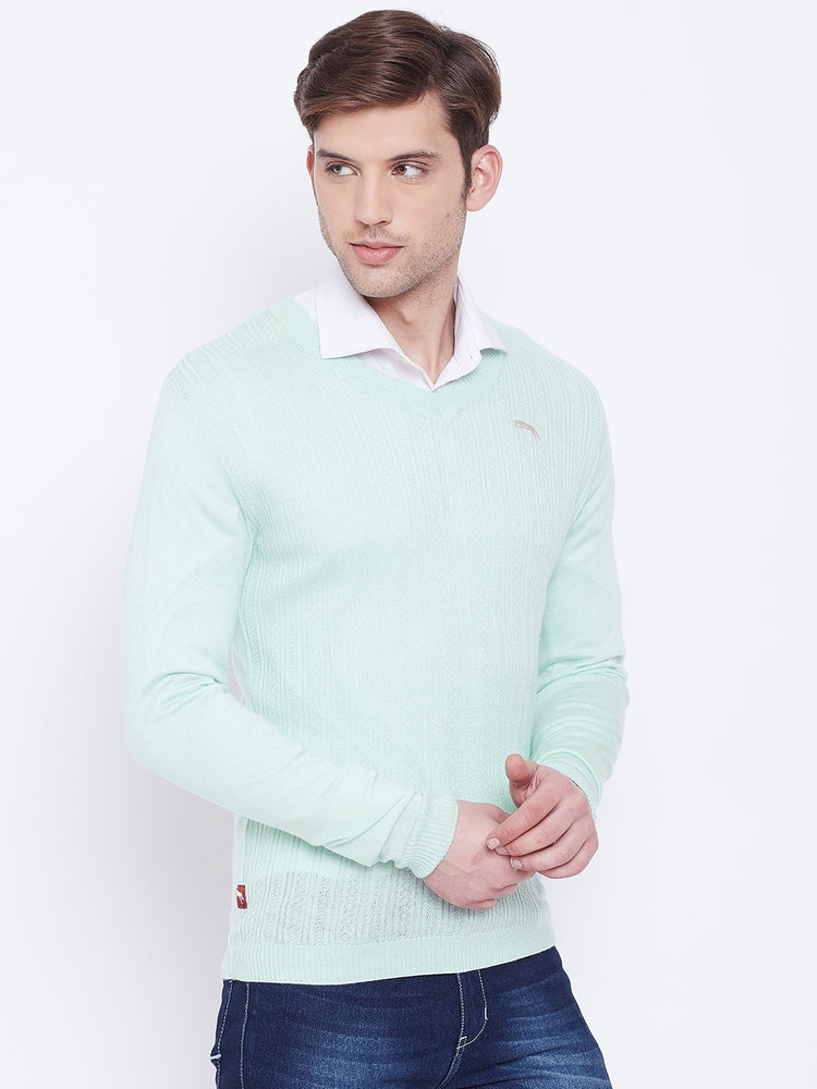 JUMP USA Men Teal Self Design Sweater - JUMP USA