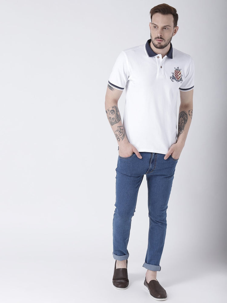 Men White Solid Polo T-shirt - JUMP USA