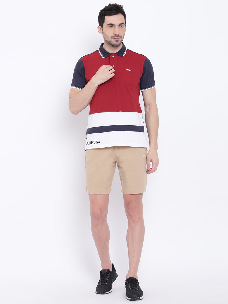 Men Casual Solid Red Polo Collar T-Shirt - JUMP USA