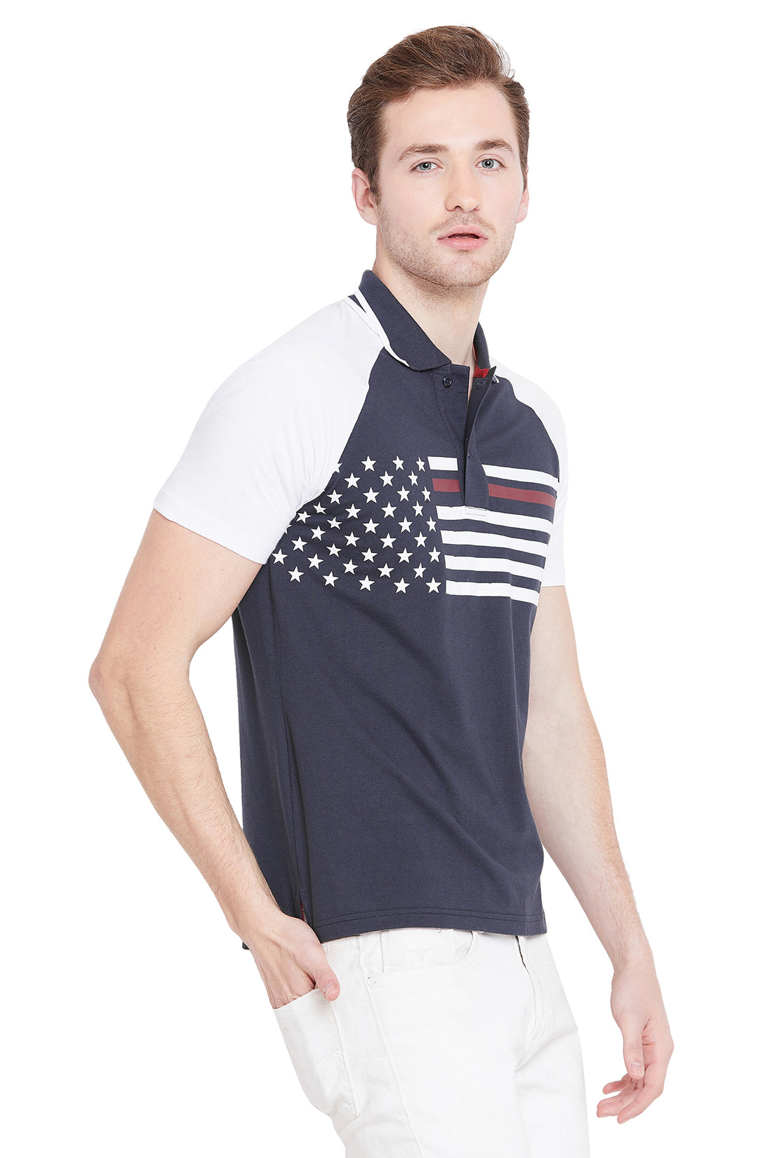 Men Navy Blue Solid Casual Polo T-shirts - JUMP USA