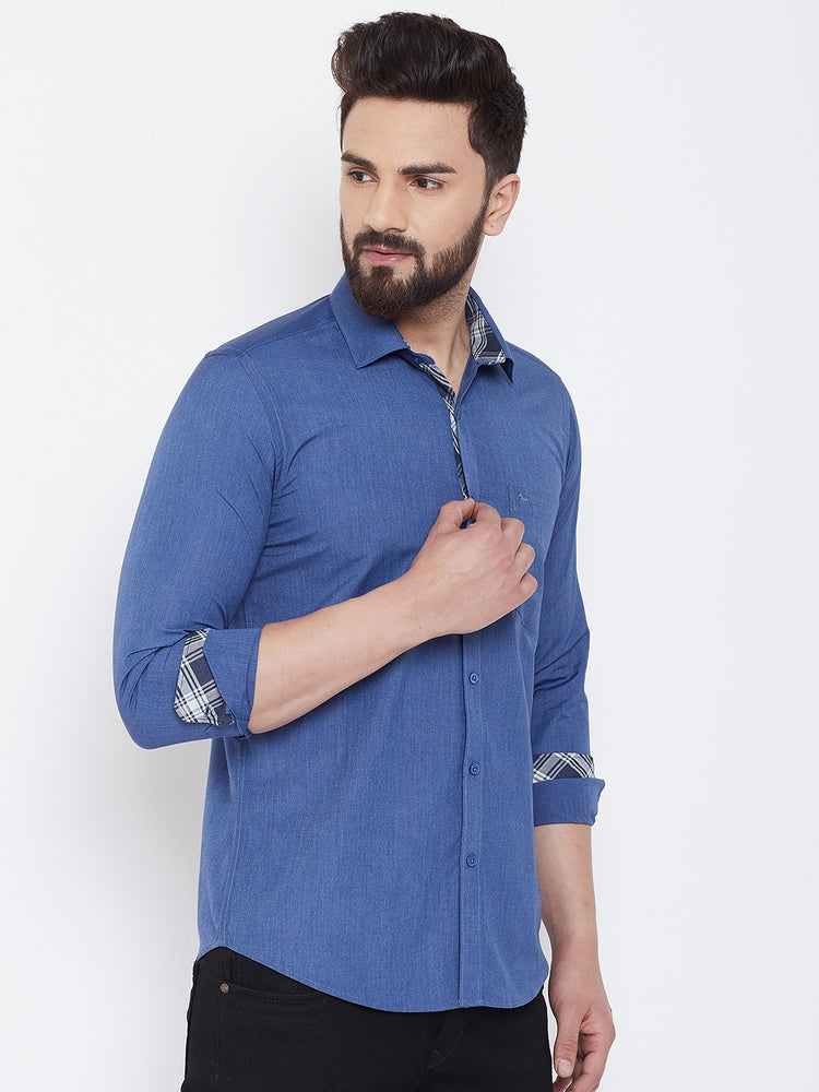 JUMP USA Men Blue Solid Cotton Casual Shirts - JUMP USA