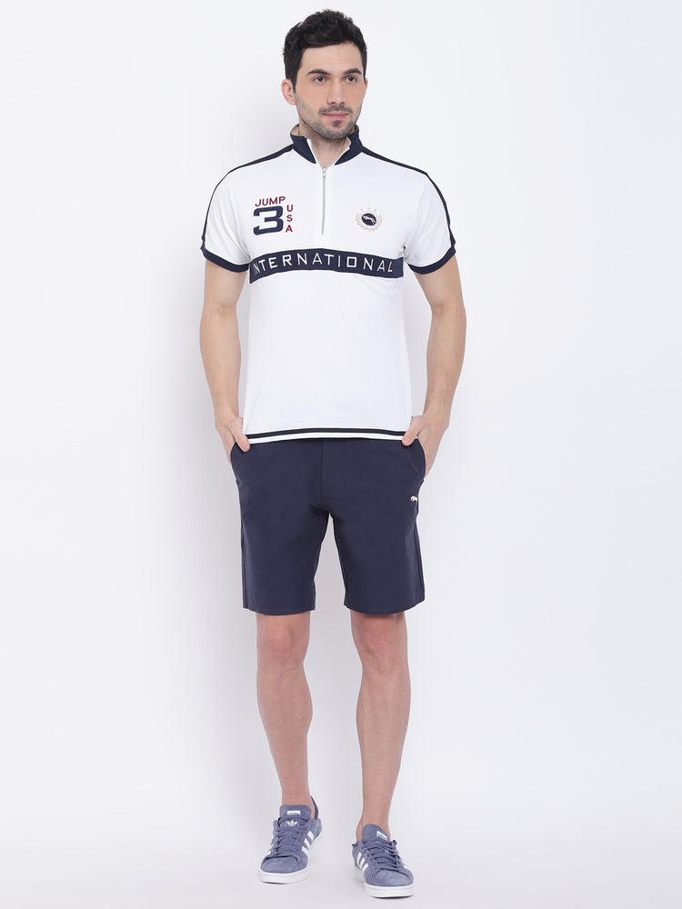 Men Casual Solid White Polo Collar T-Shirt - JUMP USA