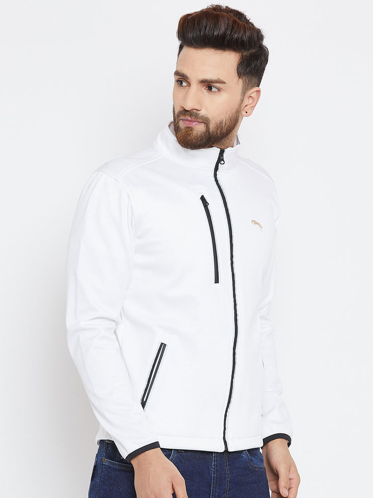 Men White Solid Sporty Jacket - JUMP USA