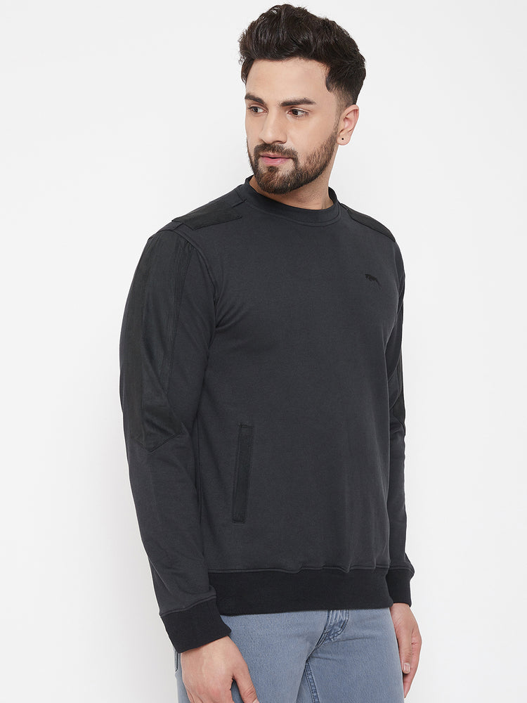 JUMP USA Men Black Solid Pullover Sweatshirt - JUMP USA