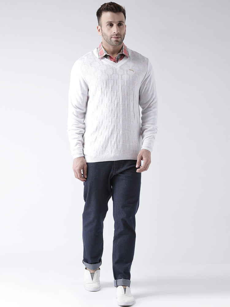 Men White self Design Pullover - JUMP USA