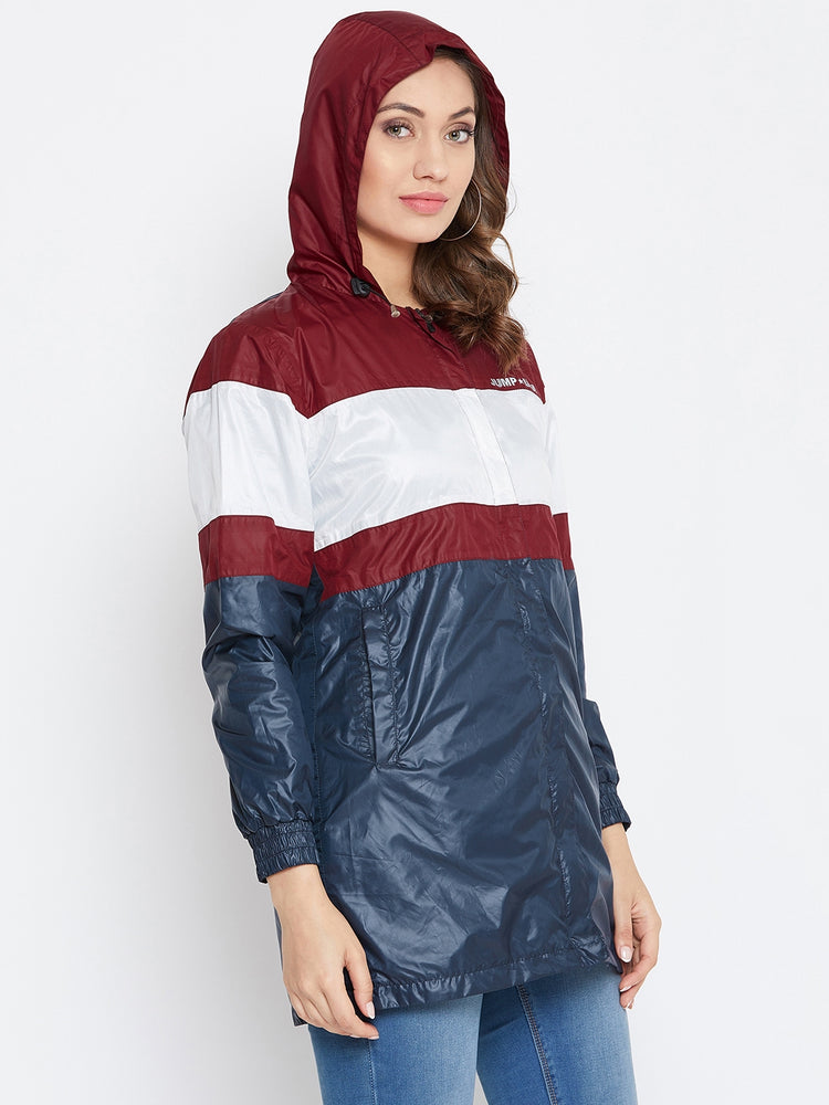 JUMP USA Women Navy Blue Colourblocked Windcheater Jacket - JUMP USA