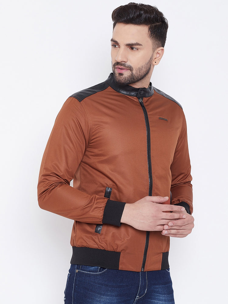 JUMP USA Men Brown Solid Casual Bomber Jacket - JUMP USA