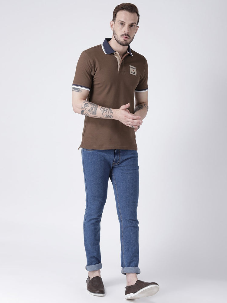 Men Brown Solid Polo T-shirt - JUMP USA