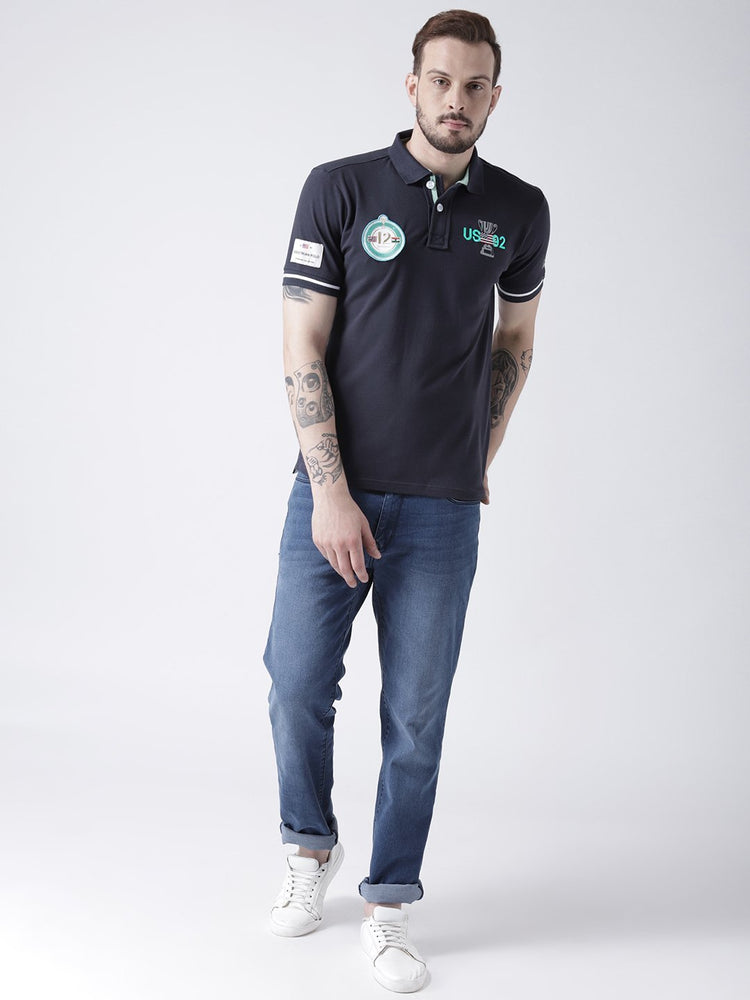 Men Navy Blue Solid Polo T-shirt - JUMP USA
