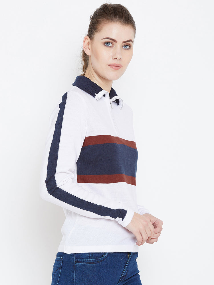 Womens Colourblock White/Ec Navy Sweaters - JUMP USA