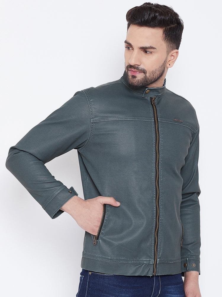 JUMP USA Men Olive Casual Leather Jacket - JUMP USA